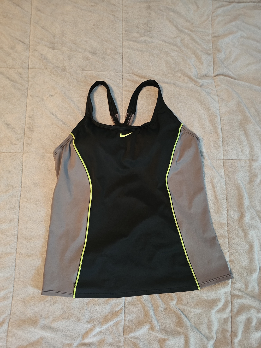 Nike Black Tank with Gray Panels and Neon Yellow Accent
